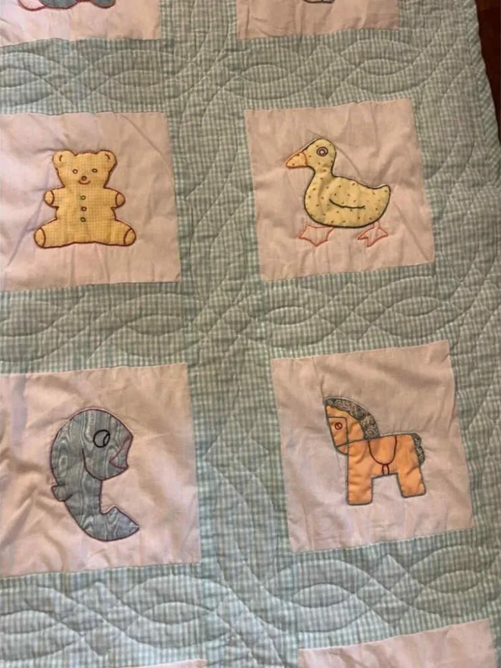 Vintage Handmade Baby Crib Quilt Crib Blanket Multicolor Animals 55x42